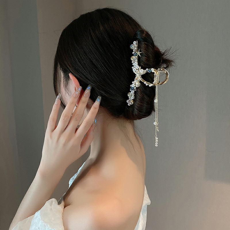 Faux Pearl Hair Claw Large Shark Claw Ponytail Holder Hair Accessories