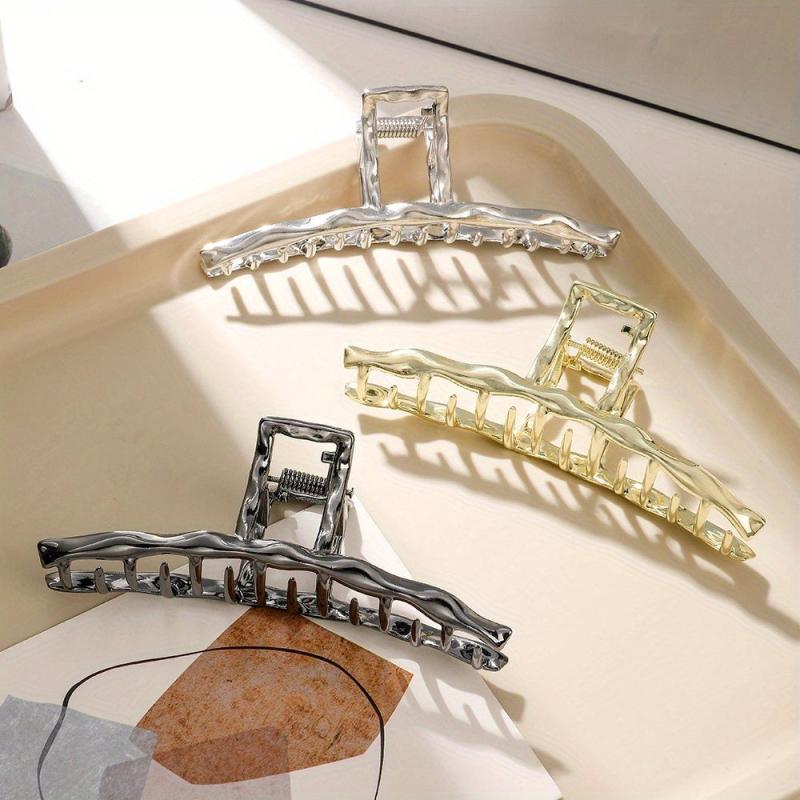 3pcs Alloy Hair Claw Wavy Hair Clip Nonslip Ponytail Holder Women Girls