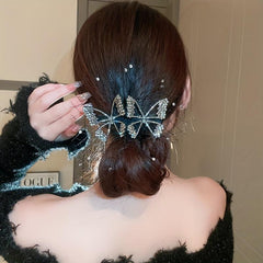 Rhinestone Bow Hair Clip with Yarn - Updo Hair Accessory