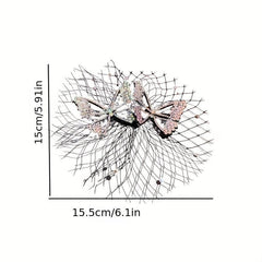 Rhinestone Bow Hair Clip with Yarn - Updo Hair Accessory