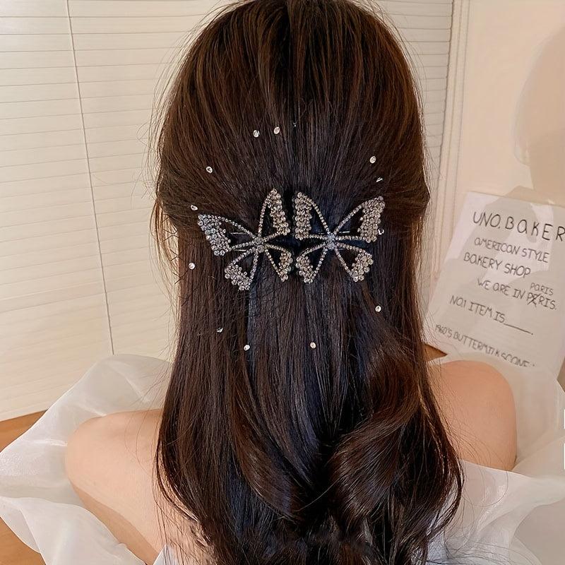 Rhinestone Bow Hair Clip with Yarn - Updo Hair Accessory