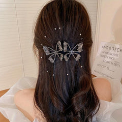 Rhinestone Bow Hair Clip with Yarn - Updo Hair Accessory