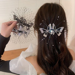 Rhinestone Bow Hair Clip with Yarn - Updo Hair Accessory