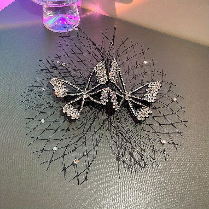 Rhinestone Bow Hair Clip with Yarn - Updo Hair Accessory