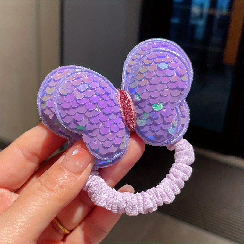 Colorful Butterfly Hair Tie Sparkle Hair Rope for Girls