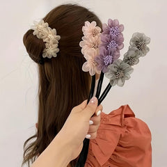 Flowers Organza Twist Hair Pin Buns Hairpin For Women