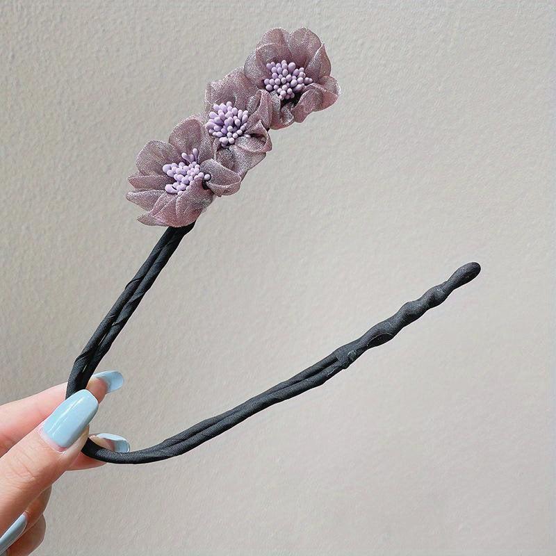 Flowers Organza Twist Hair Pin Buns Hairpin For Women