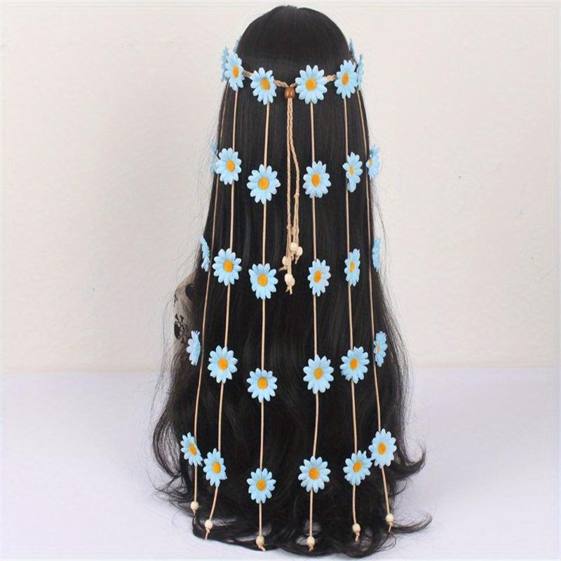 Bohemian Daisy Headband with Tassel for Bride's Headdress