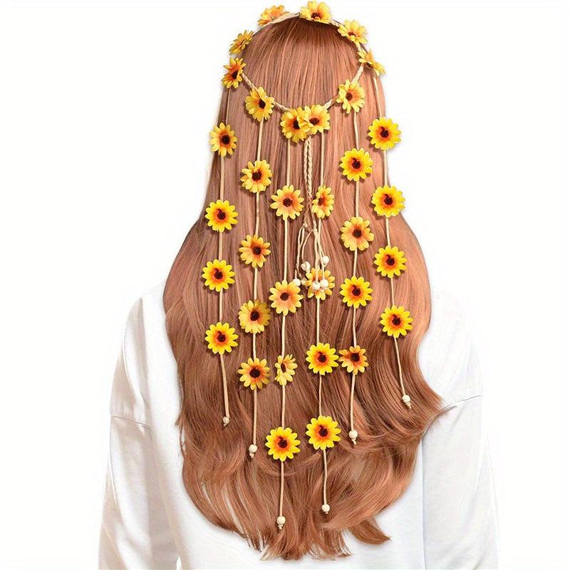 Bohemian Daisy Headband with Tassel for Bride's Headdress