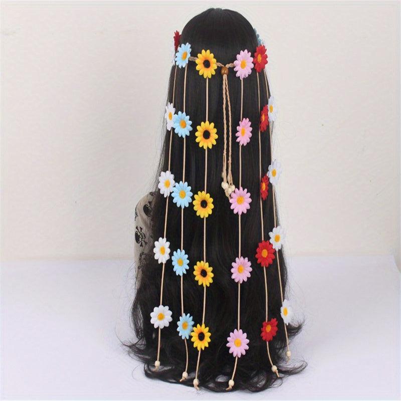 Bohemian Daisy Headband with Tassel for Bride's Headdress