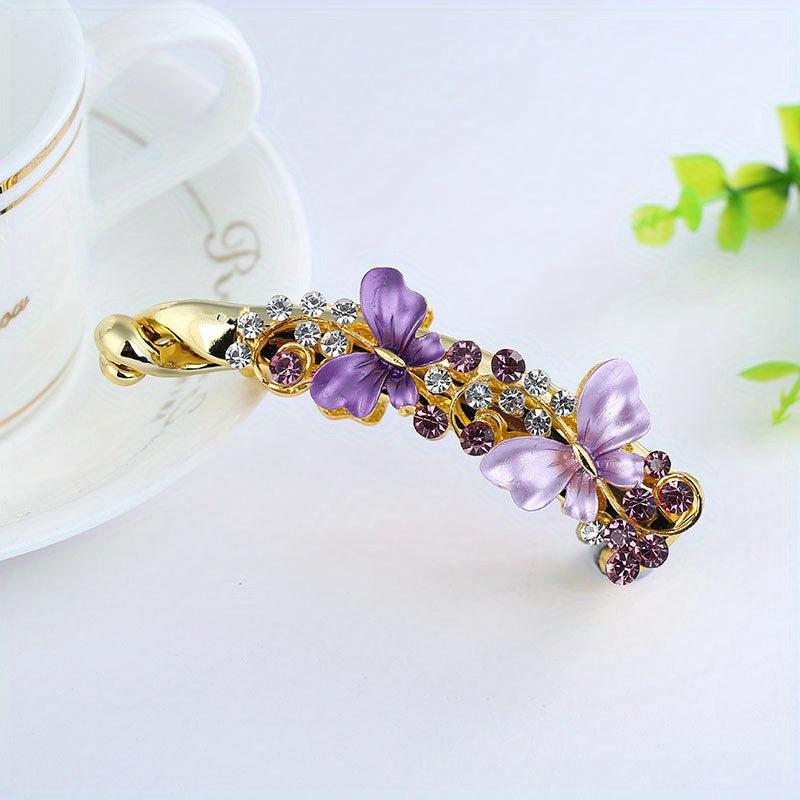Colorful Butterfly Hair Clip Rhinestone Ponytail Holder