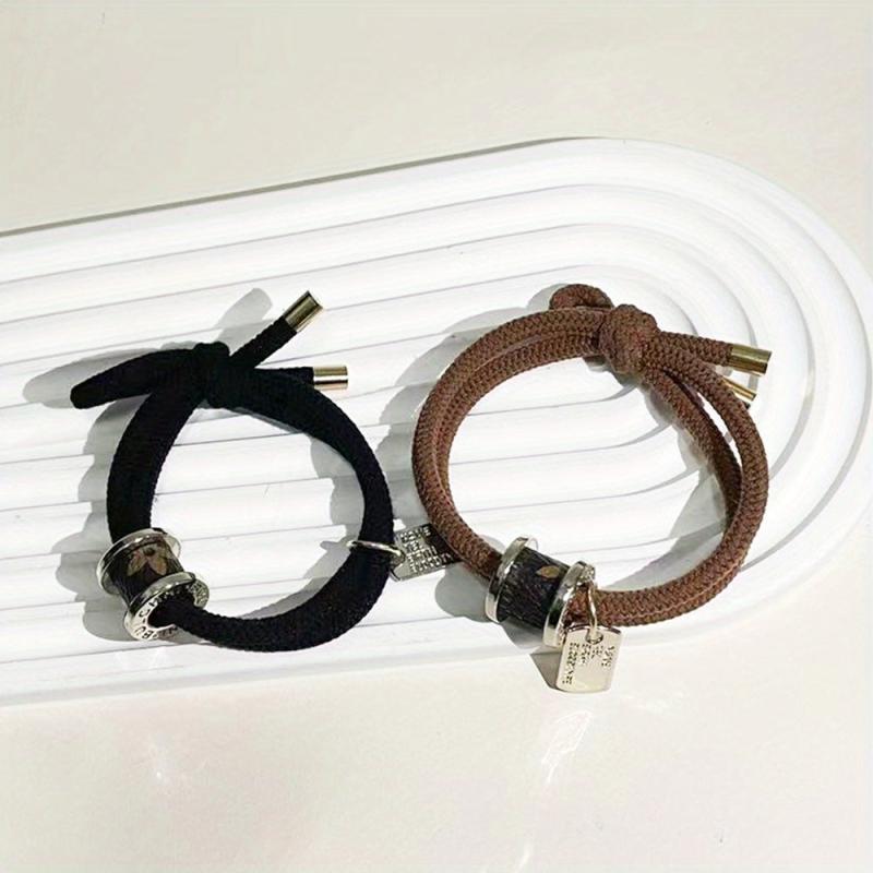 2PCS Vintage Elastic Rope Hair Tie Wristband Hair Rope Dual purpose Hair Accesso