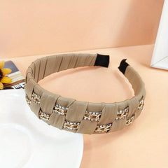 Rhinestone PU Leather Headband Wide Brim Headdress For Women