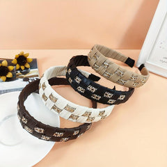 Rhinestone PU Leather Headband Wide Brim Headdress For Women