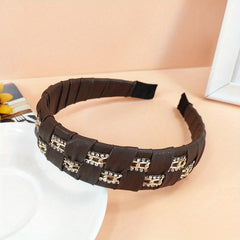 Rhinestone PU Leather Headband Wide Brim Headdress For Women