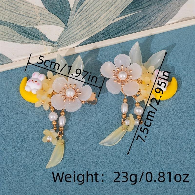 Ancient Style Flower Hair Clip with Moon and Rabbit Shape