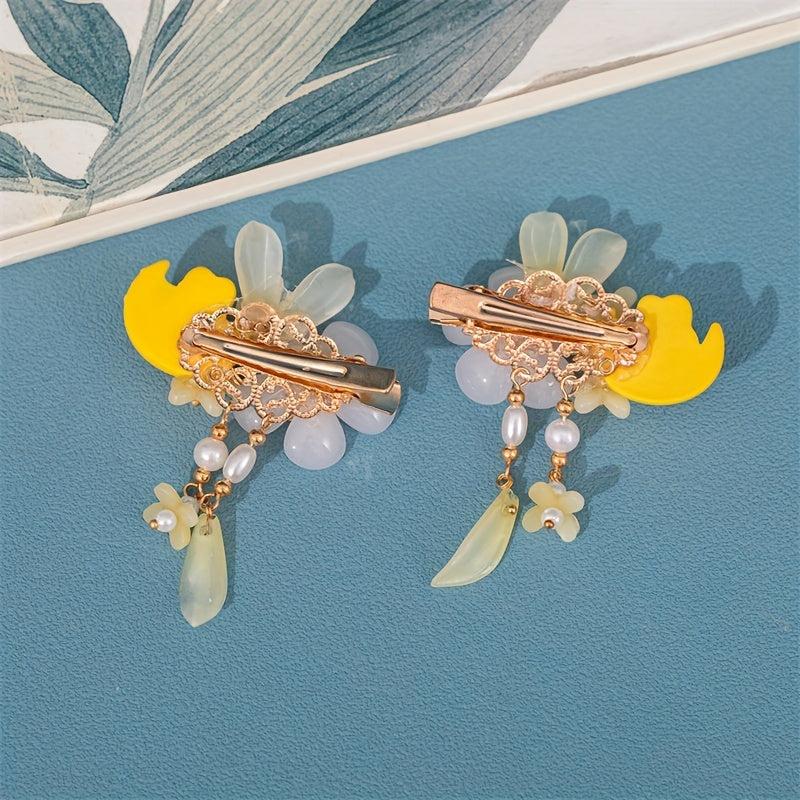 Ancient Style Flower Hair Clip with Moon and Rabbit Shape
