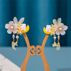 Ancient Style Flower Hair Clip with Moon and Rabbit Shape