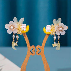 Ancient Style Flower Hair Clip with Moon and Rabbit Shape