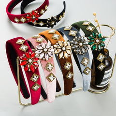 Rhinestone Flower Headband Wide Brim Head Hoop Headdress