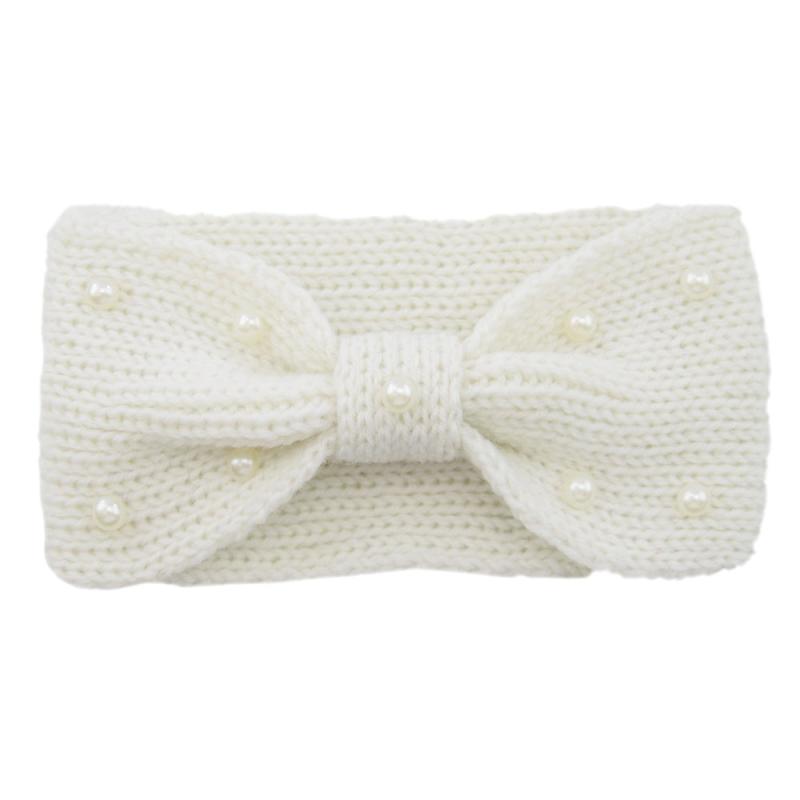 Faux Pearl Cross Knot Knitted Headband Elastic Winter Hair Accessory