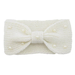Faux Pearl Cross Knot Knitted Headband Elastic Winter Hair Accessory