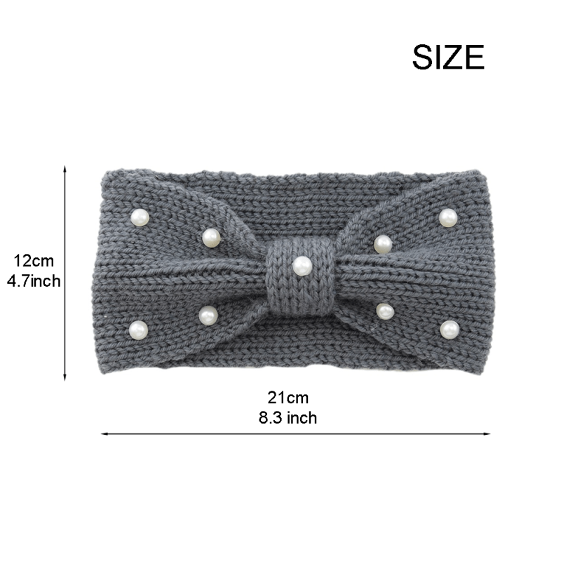 Faux Pearl Cross Knot Knitted Headband Elastic Winter Hair Accessory