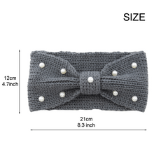 Faux Pearl Cross Knot Knitted Headband Elastic Winter Hair Accessory
