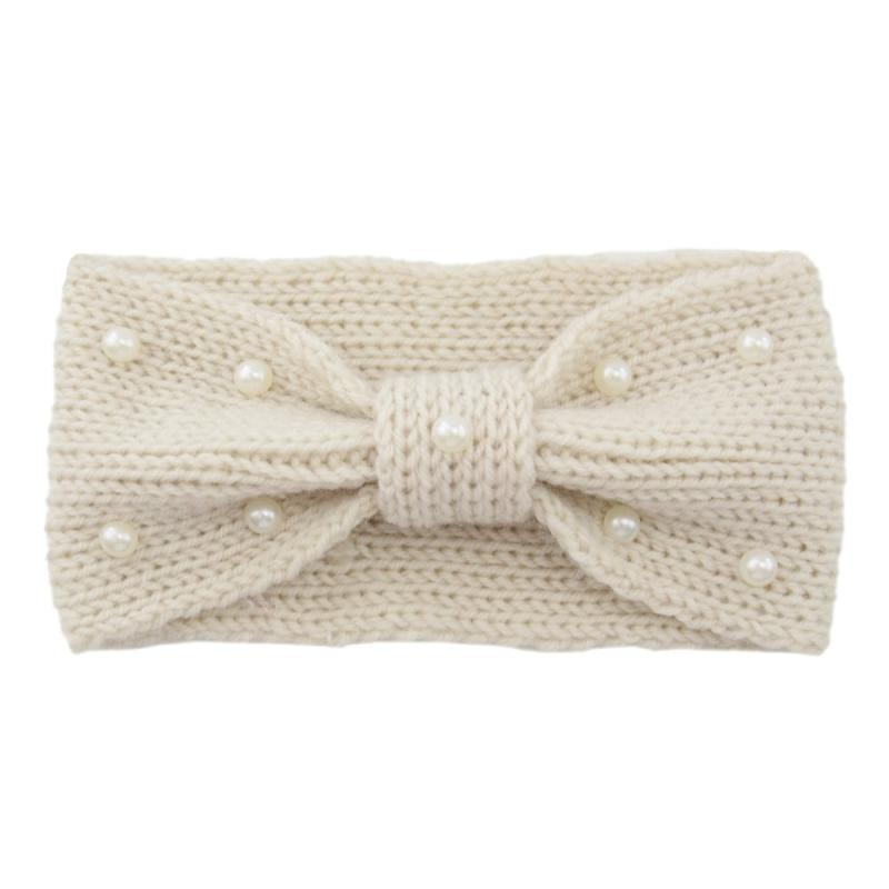 Faux Pearl Cross Knot Knitted Headband Elastic Winter Hair Accessory