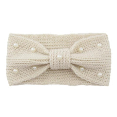 Faux Pearl Cross Knot Knitted Headband Elastic Winter Hair Accessory