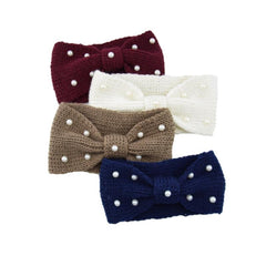 Faux Pearl Cross Knot Knitted Headband Elastic Winter Hair Accessory