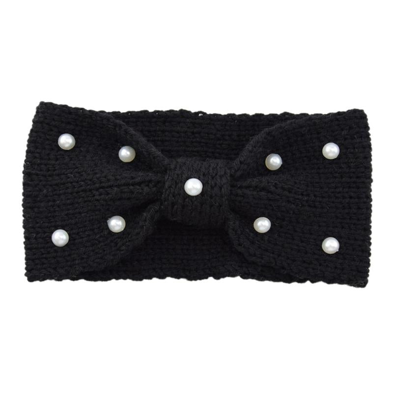 Faux Pearl Cross Knot Knitted Headband Elastic Winter Hair Accessory