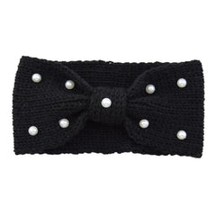 Faux Pearl Cross Knot Knitted Headband Elastic Winter Hair Accessory