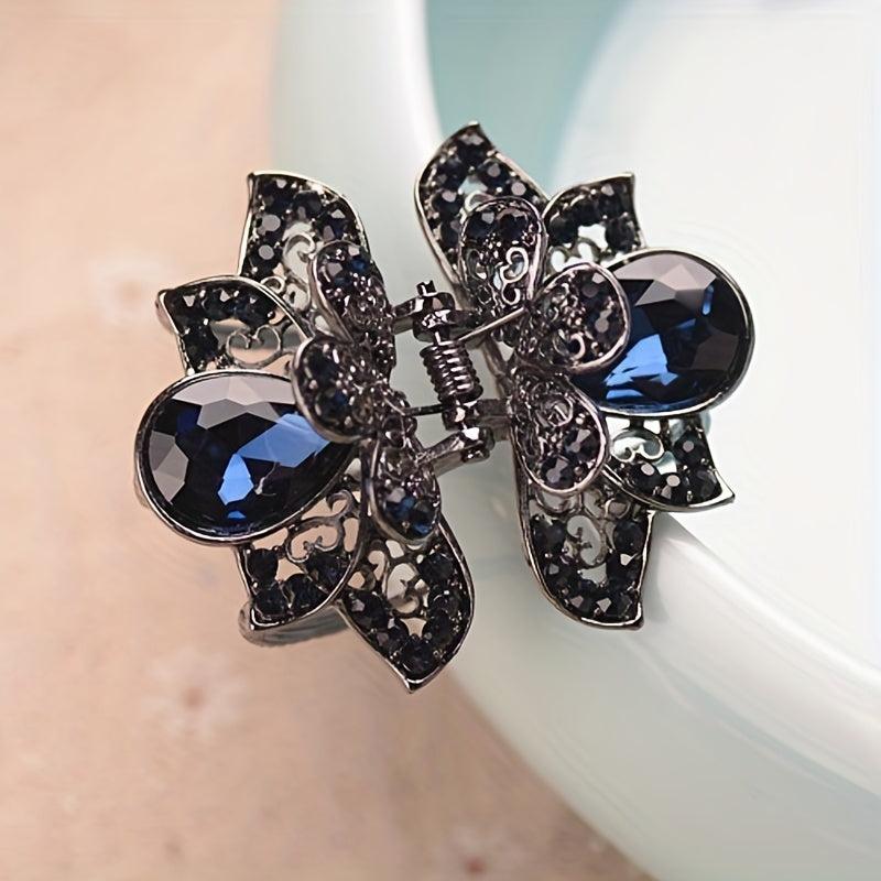 Vintage Rhinestone Flower Hair Claw Clip Crystal