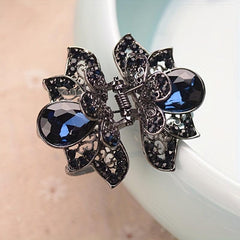 Vintage Rhinestone Flower Hair Claw Clip Crystal