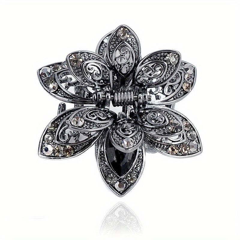 Vintage Rhinestone Flower Hair Claw Clip Crystal