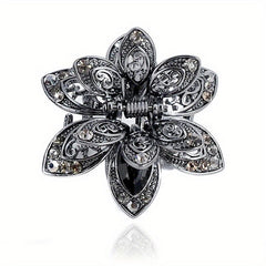 Vintage Rhinestone Flower Hair Claw Clip Crystal