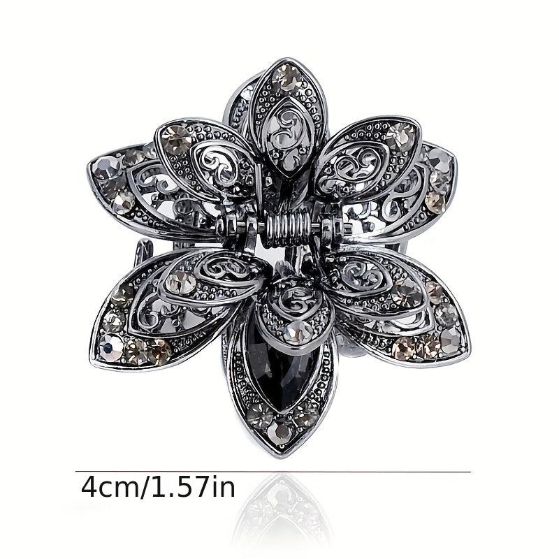 Vintage Rhinestone Flower Hair Claw Clip Crystal