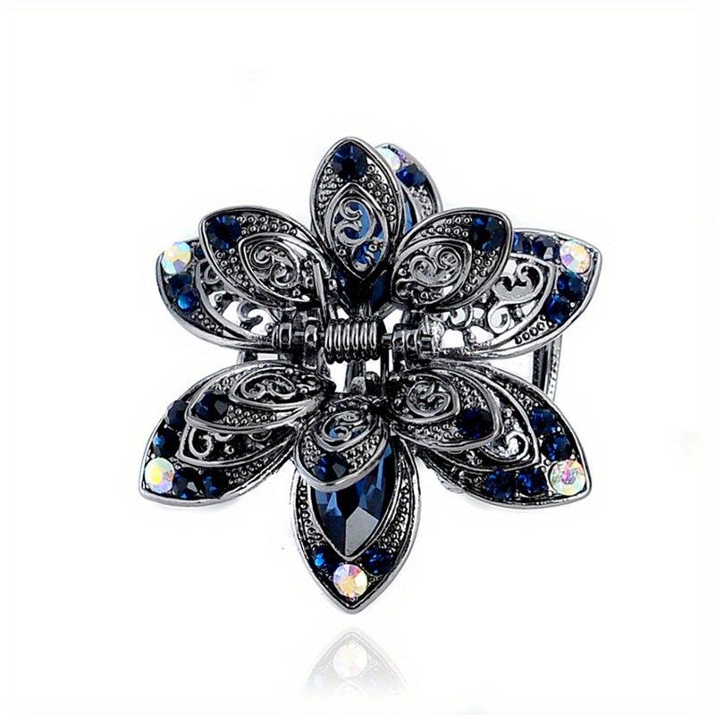 Vintage Rhinestone Flower Hair Claw Clip Crystal