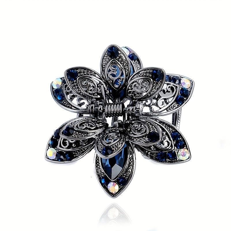 Vintage Rhinestone Flower Hair Claw Clip Crystal