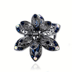 Vintage Rhinestone Flower Hair Claw Clip Crystal