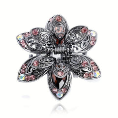 Vintage Rhinestone Flower Hair Claw Clip Crystal