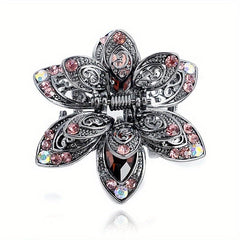 Vintage Rhinestone Flower Hair Claw Clip Crystal