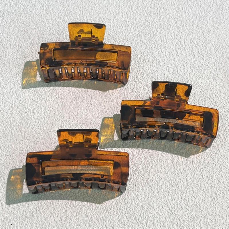 6pcs Large Rectangle Hollow Hair Claw Non slip Glossy Hair Claw Style Solid