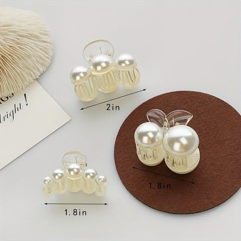 3PCS Small Faux Pearl Hair Claw Clips Hair Jaw Clips Barrettes Hair Accessories
