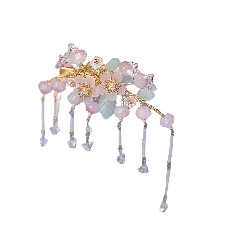 Peach Tassel Faux Pearl Hair Clip Vintage Cheongsam Hair Clip