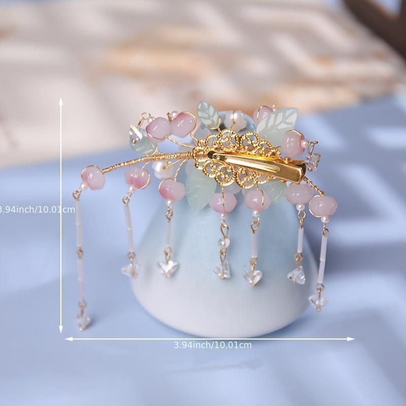 Peach Tassel Faux Pearl Hair Clip Vintage Cheongsam Hair Clip