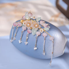 Peach Tassel Faux Pearl Hair Clip Vintage Cheongsam Hair Clip