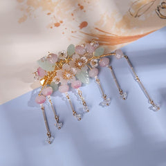 Peach Tassel Faux Pearl Hair Clip Vintage Cheongsam Hair Clip