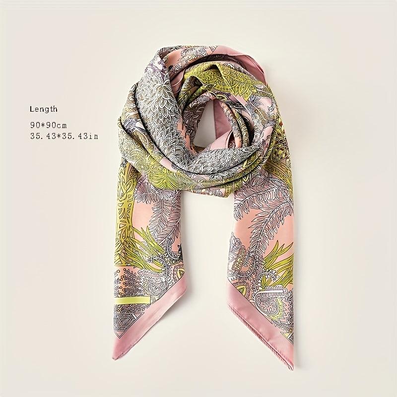 Floral Boho Style Neck Scarf Square Silky Scarf French Retro Style for Women